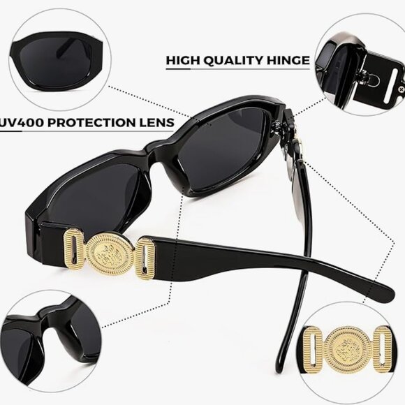 Feisedy | Fashion Retro Biggie Black and Gold Unisex Sunglasses - Picture 6 of 14